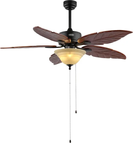 Vista 11 de JONATHAN Y Ventilador de techo LED de hoja de palmera bohemia costera marrón claro de 52 pulgadas, 3 aspas de madera rústica con cadena de tracción