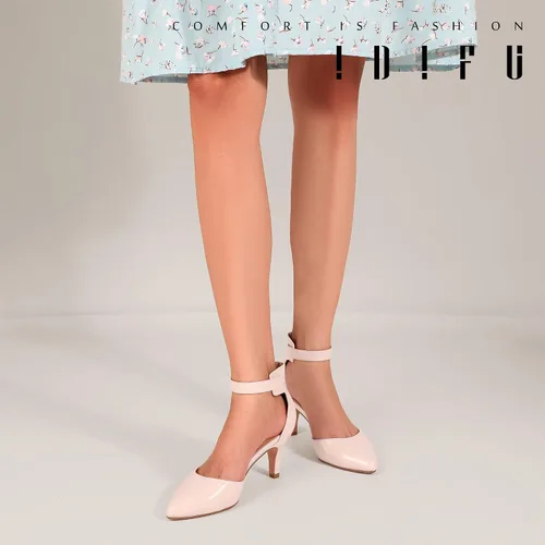 Vista 6 de IDIFU IN3 D'Orsay Zapatos de tacón bajo para mujer, zapatos de vestir puntiagudos con puntera cerrada, correa de tobillo para novia, elegante