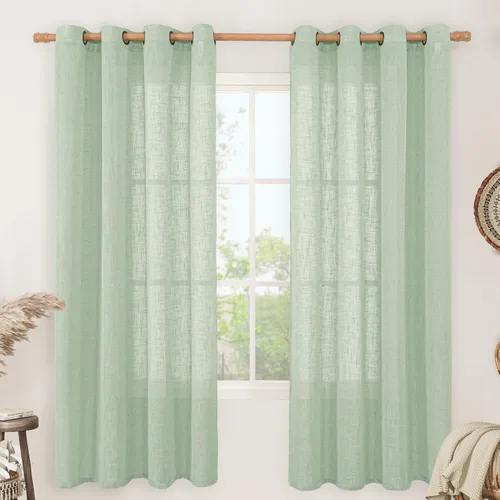 Vista 127 de LAMIT Cortinas de lino marrón caramelo para sala de estar, 84 pulgadas, de lino sintético, texturizado, filtrante de luz, paneles de privacidad