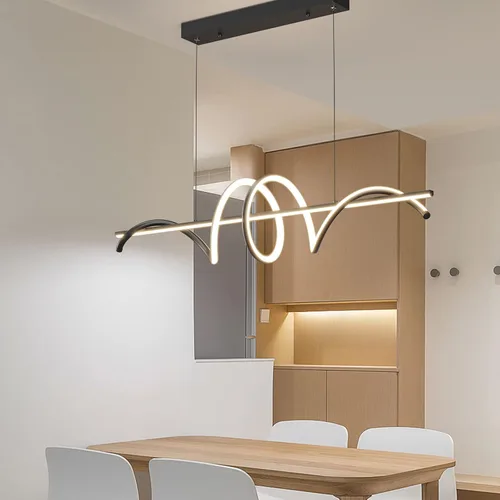 Vista 5 de Candelabros LED modernos para comedor, regulables, 3000 K ~ 6500 K, control remoto, luces colgantes negras en forma de espiral, 50 W, luces