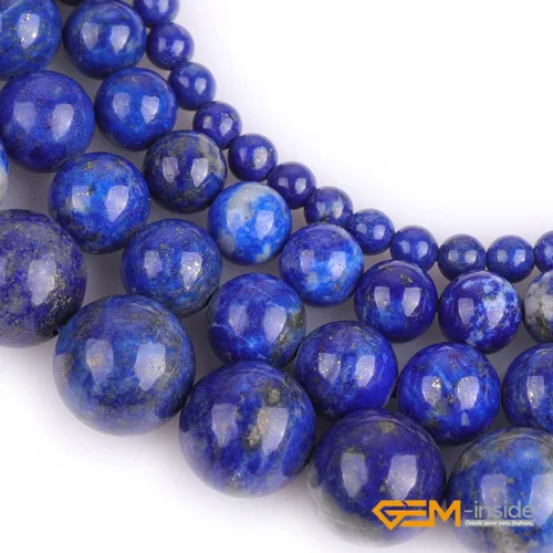 Vista 5 de GEM-Inside - Cuentas sueltas de lapislázuli genuinas naturales de 0.315 in, redondas, grado AA, cristal azul, cuentas de energía para fabricación