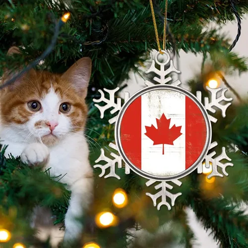 Vista 4 de Adorno de metal de copo de nieve de Canadá, recuerdo de Navidad, regalo de recuerdo patriótico, adorno colgante de Navidad, bandera nacional