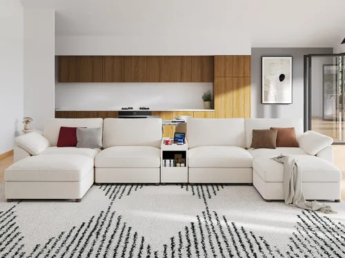 Vista 27 de EASE MOOSE Sofá modular verde seccional de gran tamaño en forma de L Pana verde