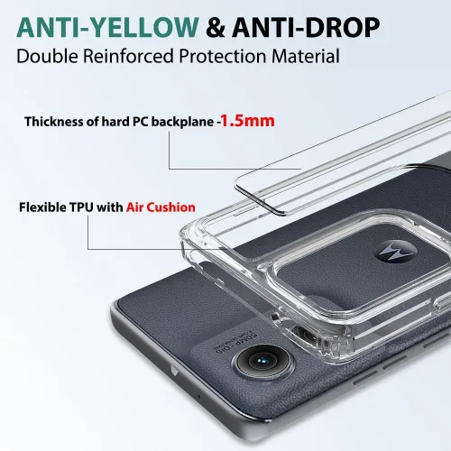 Vista 3 de Funda rígida para Moto Edge 2024 5G, transparente, delgada, rígida, híbrida, a prueba de golpes, con protector de pantalla curvo de vidrio templado