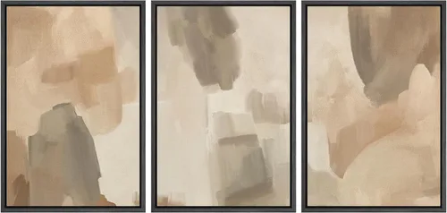 Vista 222 de SIGNFORD - Set de obras de arte en lienzo enmarcado para pared, ilustraciones abstractas de neblina del desierto en tonos neutros beige y marrón