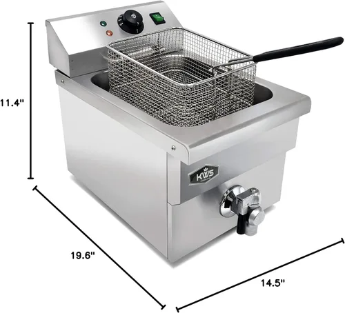 Vista 3 de KWS DY-6 Freidora eléctrica comercial de 1750 W de acero inoxidable de 5.7 L con sistema de válvula de drenaje de grifo para usuarios comerciales