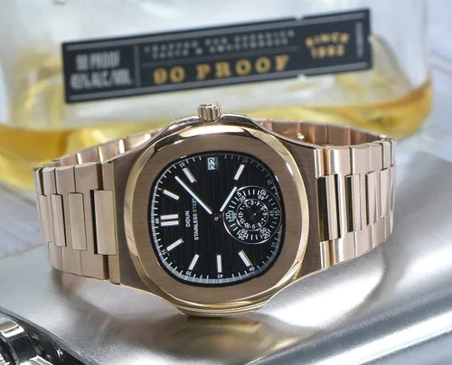 Vista 2 de TIME WARRIOR DIDUN - Reloj de pulsera de acero inoxidable para hombre, marca de lujo, de cuarzo Nautilus, estilo Patek., Oro, Movimiento de cuarzo