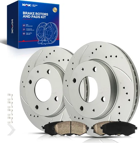 Vista 44 de Kit de freno delantero KAX, rotores de freno ranurados y con hendiduras, pastillas de freno cerámicas Compatible con Honda Accord 1990 1991 1992