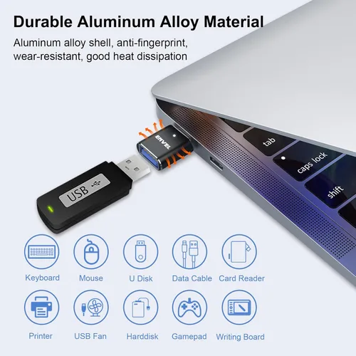 Vista 5 de ENVEL Adaptador USB a USB C, paquete de 2 unidades USB3 de transferencia de datos de alta velocidad de 10 Gbps, convertidor OTG Thunderbolt3 4