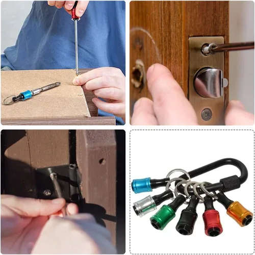 Vista 6 de Barra de extensión de llavero de aleación de aluminio, juego de puntas de destornillador portátil, adaptador de tornillo de taladro portátil, barra