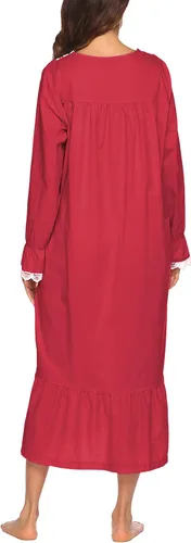 Vista 4 de Ekouaer Camisón victoriano de algodón de manga larga vintage antiguo vestido de anillo para mujer
