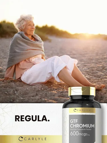 Vista 7 de Carlyle GTF Suplemento de cromo 600 mcg 250 cápsulas Factor de tolerancia a la glucosa Fórmula sin OMG y sin gluten