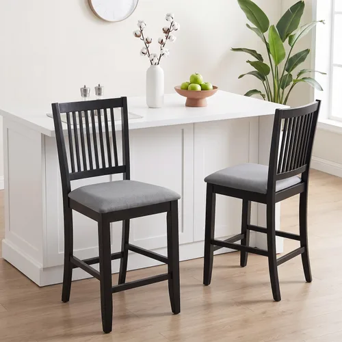 Vista 10 de DUHOME Juego de 2 sillas de comedor de madera, sillas de cocina de granja con respaldo, sillas de comedor tapizadas para sala de estar, color negro