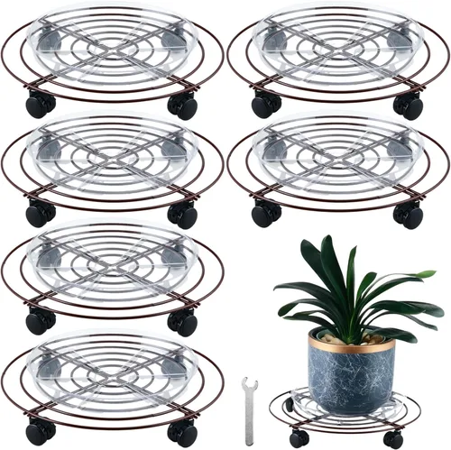 Vista 12 de 6 paquetes de 12 pulgadas de metal grande para plantas con ruedas, soportes rodantes para plantas de hierro forjado, base de rodillos para plantas