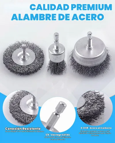 Vista 3 de Rocaris Juego de 24 cepillos de rueda de alambre para taladro con vástago