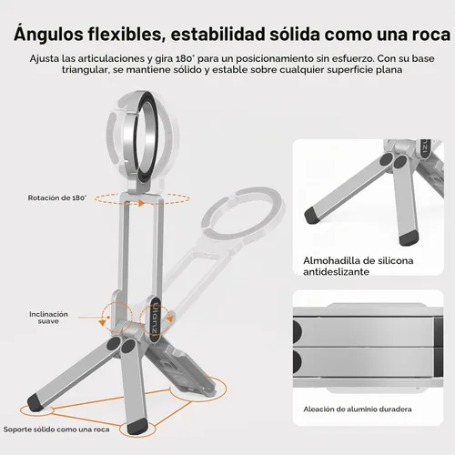 Vista 6 de ULANZI MA38 - Trípode magnético para teléfono para iPhone, mini trípode portátil para Magsafe con tornillo de doble cara de 1/4 pulgadas, gancho