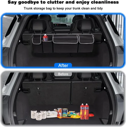 Vista 3 de Organizador de maletero de automóvil, organizador de maletero de asiento trasero de gran capacidad (40.16 x 10.63 pulgadas), bolsa de almacenamiento