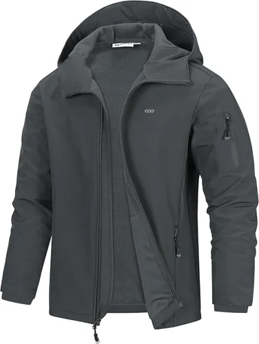Vista 12 de 33,000ft Chaqueta de softshell con capucha para hombre, impermeable, ligera, aislada, cortavientos, forro de forro polar, chaqueta de lluvia Verde