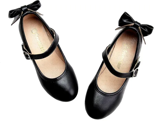 Vista 4 de Zapatos de vestir para niñas, zapatos de princesa de tacón bajo, zapatos planos Mary Jane para fiestas de bodas y niños pequeños