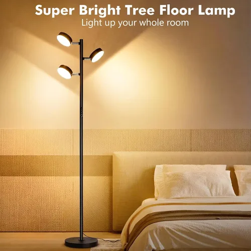 Vista 7 de Lámpara de pie de árbol Benaep para sala de estar - Moderna lámpara de pie negra, luz de suelo LED con control remoto y táctil, 3000K-6000K