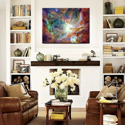 Vista 2 de KREATIVE ARTS Impresiones en lienzo para pared, diseño de nube cósmica, estrellas, nebulosa, cielo nocturno, por la NASA, decoración moderna