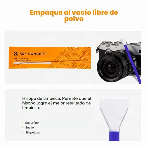 Vista 3 de K&F CONCEPT Hisopos de Limpieza de Sensor Micro Cuatro Tercios 4/3 de 12mm (0.47 pulgadas)*10 + Limpiador de Sensor de 20ml (0.7 fl oz), Kit