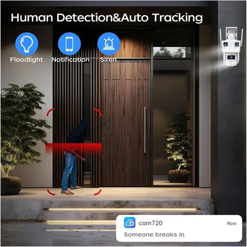 Vista 4 de 6K tres lentes 5G WiFi PTZ cámara IP de seguridad al aire