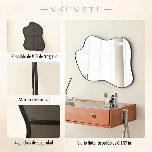 Vista 4 de Espejo de Pared Irregular Negro con Forma de Onda, Espejo de Pared con Marco de Metal para Baño, Dormitorio, Entrada, Sala de Estar, Decoración