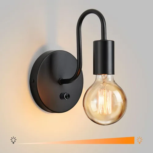 Vista 9 de Aplique de Pared Negro con Cadena de Tirar con Interruptor Luces de Pared Vintage E26 Lámpara de Pared Industrial Iluminación de Pared Retro