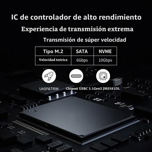 Vista 5 de Carcasa SSD SATA NVMe SSK, lector adaptador M.2 a USB USB-C 3.2 Gen 2 For NVMe & SATA SSD,Tool-Free, M/B+M Key, PCIe 10Gbps / SATA 6Gbps, UASP
