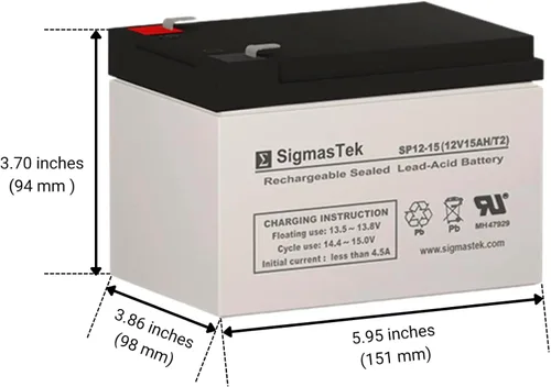 Vista 2 de SigmasTek SW12150 Batería SLA compatible, 12V 15Ah F2 SP12-15 (T2)