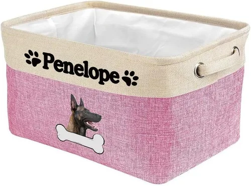 Vista 45 de Cesta de almacenamiento decorativa personalizada para cachorros, caja de juguetes rectangular de tela con 2 asas para organizar armario, garaje Azul