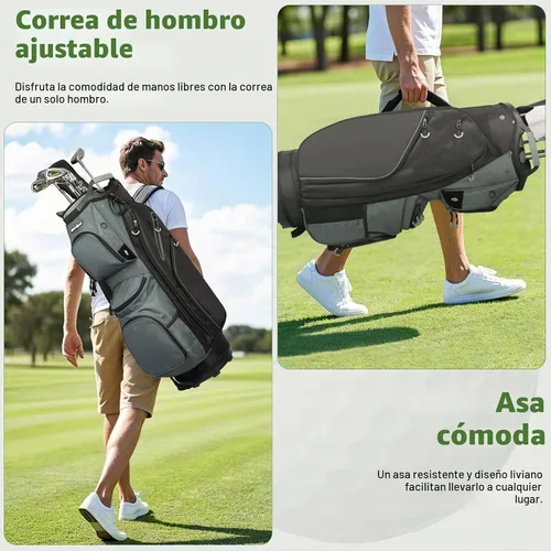 Vista 5 de 15 Way Golf Cart Bag with Organizer Top, Golf Club Cart Bag for Men Negro y Verde