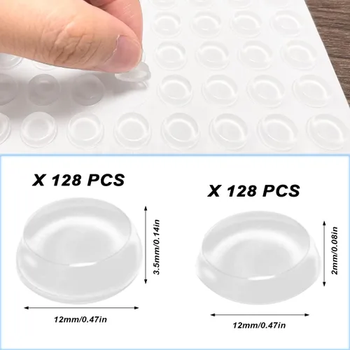 Vista 2 de Paquete combinado de 256 piezas de topes protectores adhesivos transparentes, 2 tamaños, círculo plano, autoadhesivos para amortiguar el sonido