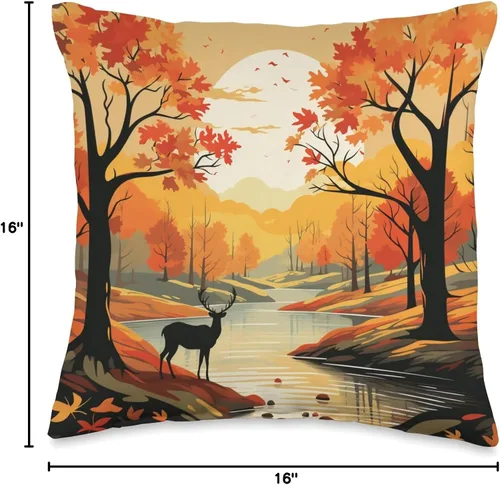 Vista 4 de Fall Leaves autumn orange pumpkin pattern Fall Dear Pattern - Almohada de hojas de color otoñal, 16 x 16 pulgadas, multicolor