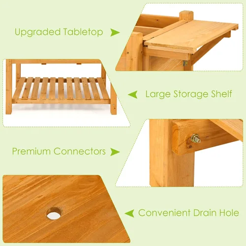 Vista 3 de GIANTEX Maceta elevada, caja de jardín elevada con 8 rejillas y mesa de trabajo lateral, contenedor de madera para plantas al aire libre patio