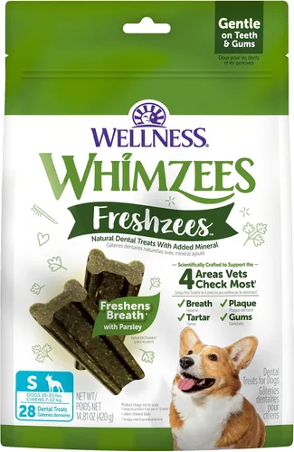 Vista 14 de WHIMZEES Wellness Freshzees Golosinas dentales para perros, barra de tamaño extra pequeño, (56 unidades)