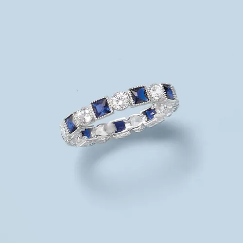 Vista 4 de Ross-Simons 1.20 ct. t.w. Square Simulated Sapphire and .80 ct. t.w. CZ Eternity Band in Sterling Silver