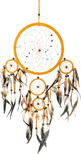 Vista 4 de OMA Atrapasueños para colgar en la pared, decoración de pared bohemia con piedras de ojo de tigre y plumas, diseño tradicional de gamuza marrón 3