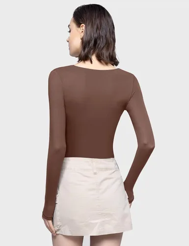 Vista 27 de PUMIEY Body sexy de manga larga con cuello cuadrado para mujer, colección Smoke Cloud
