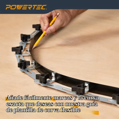 Vista 6 de POWERTEC Regla de plantilla de curva flexible de 37 pulgadas, curva de madera, tira de perfiles de carpintería, herramienta de plantilla de acero