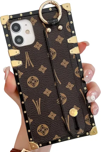 Vista 23 de Funda rectangular de cuero compatible con 11 con correa para pulsera, funda de diseño de lujo para mujeres y niñas, funda protectora con soporte