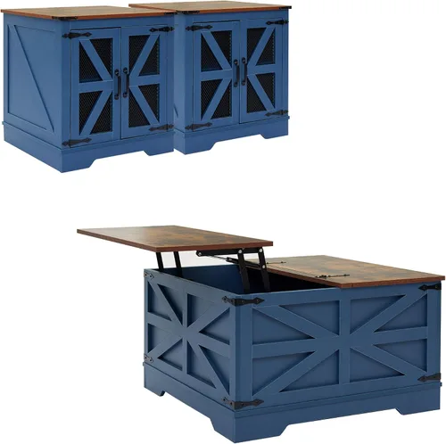 Vista 20 de Mesa de centro negra con almacenamiento, mesa de cóctel con parte superior elevadora con bisagras, mesa central cuadrada de madera con gran