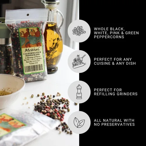 Vista 3 de Melina's Peppercorns, California 4 Pepper Blend, 6 onzas
