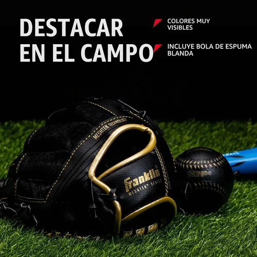 Vista 4 de Franklin Sports Guantes Meshtek + pelota para niños Negro/Dorado