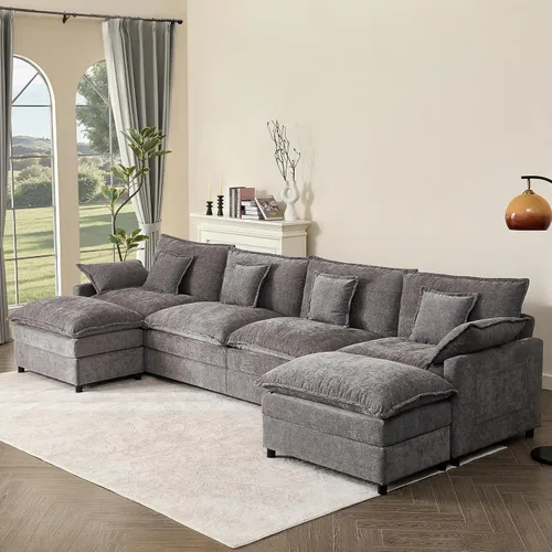 Vista 16 de GOSUHI - Sofá en forma de U de 108", sofá seccional modular, sofá de nube de 3 plazas con otomana móvil, sofás de asiento profundo para sala de Beige