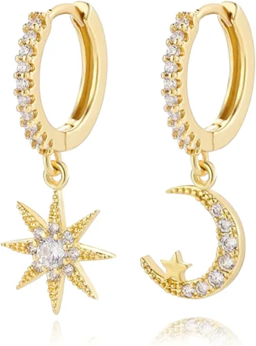 Vista 15 de Gold Huggie Hoop Earrings Crystal Green Drop Earrings