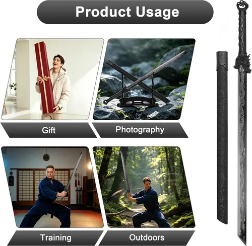 Vista 7 de Espada Katana japonesa hecha a mano, espada samurái de acero al carbono sin afilar con vaina, espada de espiga completa para colección, exhibición