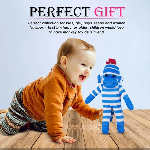 Vista 4 de Adorable Mono Calcetín, el Original Tradicional Juguete de Peluche de Animal Tejido a Mano, Regalo para Niños, Bebés, Adolescentes, Niñas y Niños