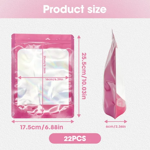 Vista 2 de 100 bolsas de Mylar a prueba de olores, bolsa de embalaje resellable con ventana transparente para almacenamiento de alimentos, bolsas de pie